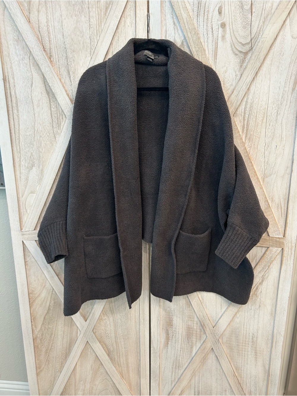 Barefoot Dreams Dark Charcoal Open-Front Shawl Collar Cardigan